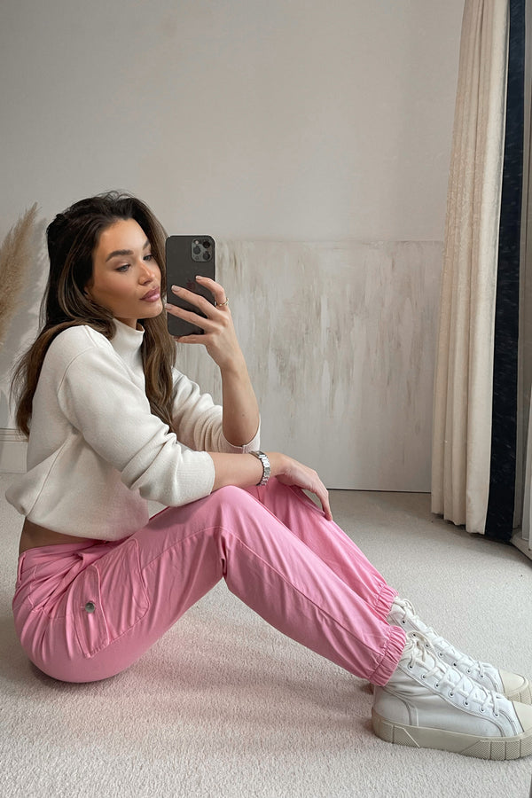 Natalie Pink Pocket Detail Cargo Trousers