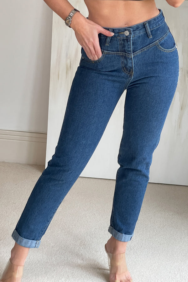 Jessica Blue Turn Up Seam Detail Denim Jeans