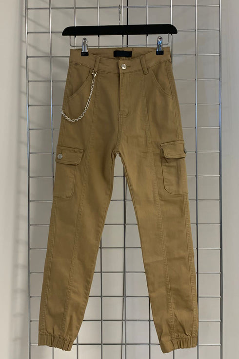 Ruby Camel Chain Detail Skinny Cargo Trousers