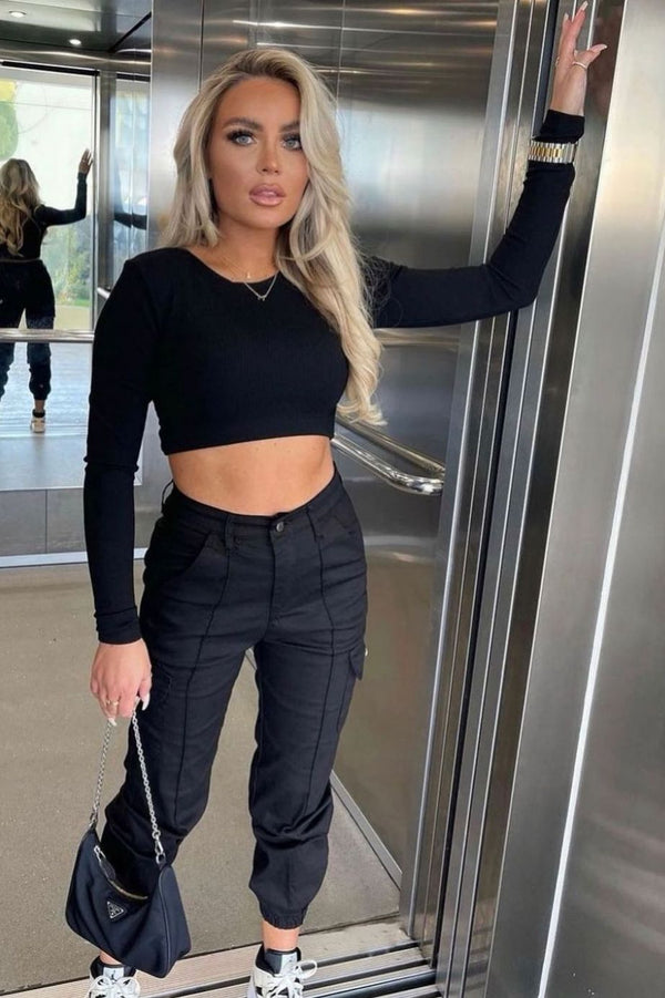 Natalie Black Pocket Detail Cargo Trousers