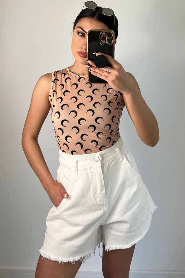 Fern White Paperbag High Waisted Longline Denim Shorts