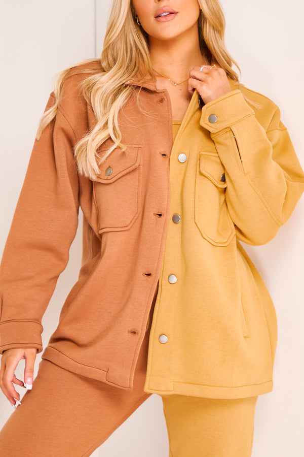 Darcy Beige and Camel Colour Block Oversized Shacket