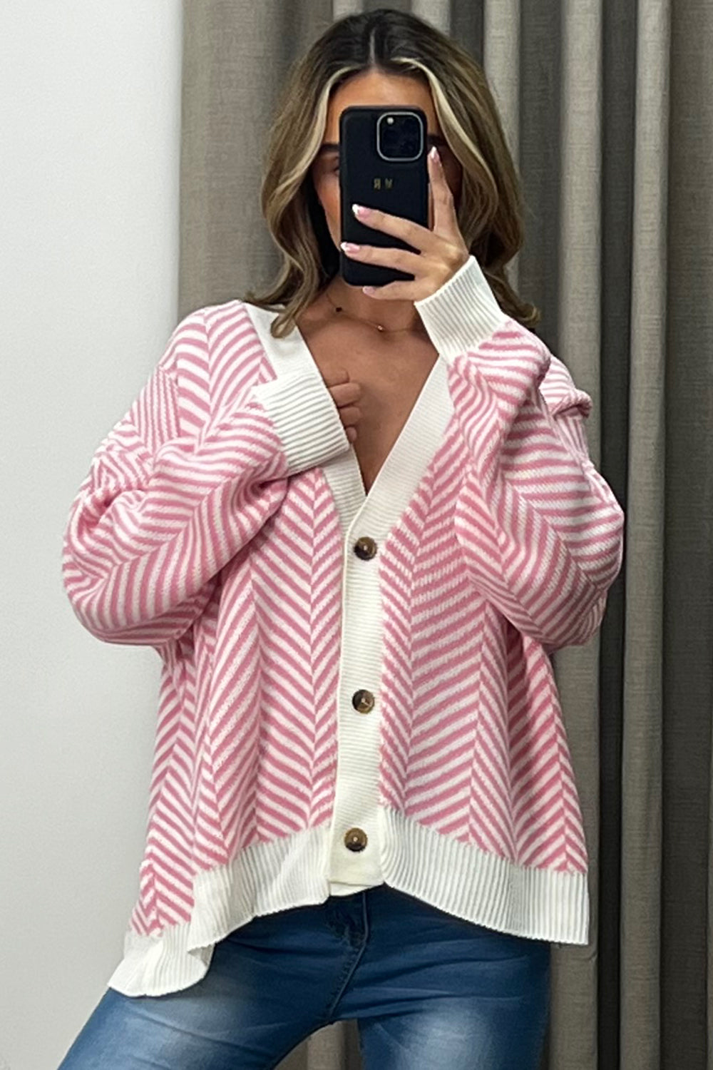 Pink and white striped cardigan deals