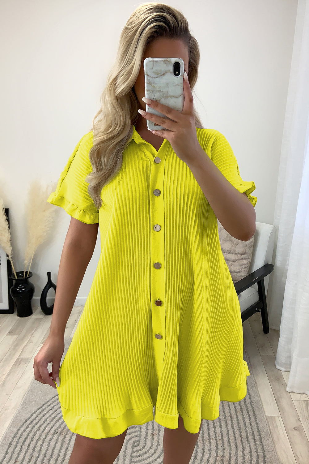 Yellow plisse dress hotsell